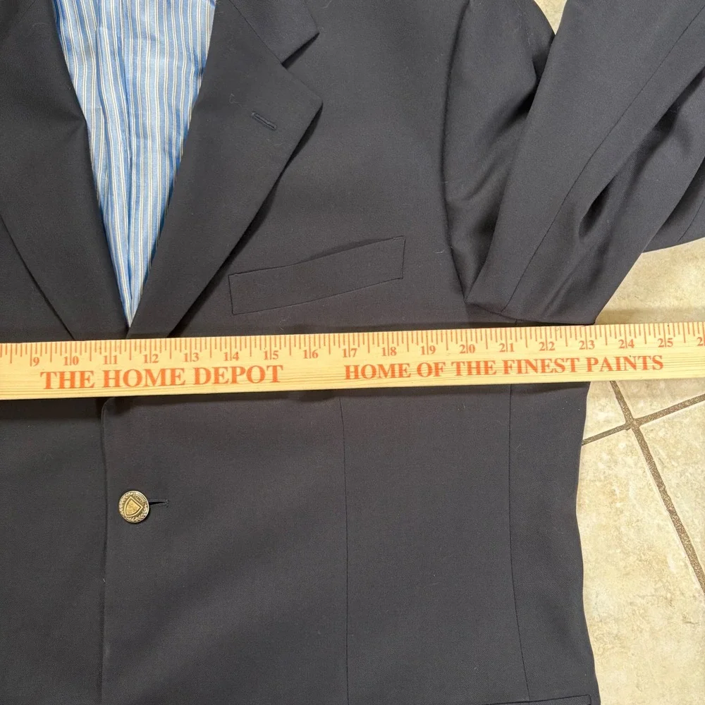 Gianni Manzoni Super 150s Italian Wool Blazer Jacket Black Gold Buttons Mens 42R
